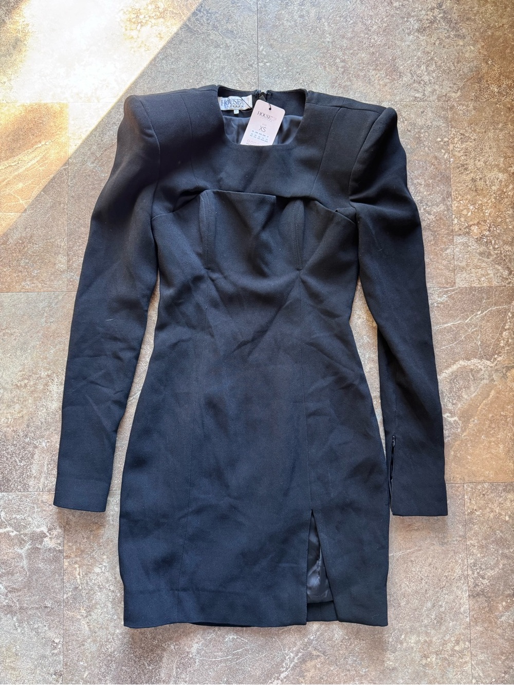 House of CB Briana Black Long-Sleeve Structured Mini Dress